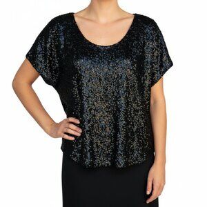 Miss Me Couture Sequined Top Sparkly Dolman Sleeves Black Size Womens Medium